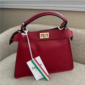 RED Made in Italy Leather Satchel Top Handle Crossbody Bag NWT CHEVAL